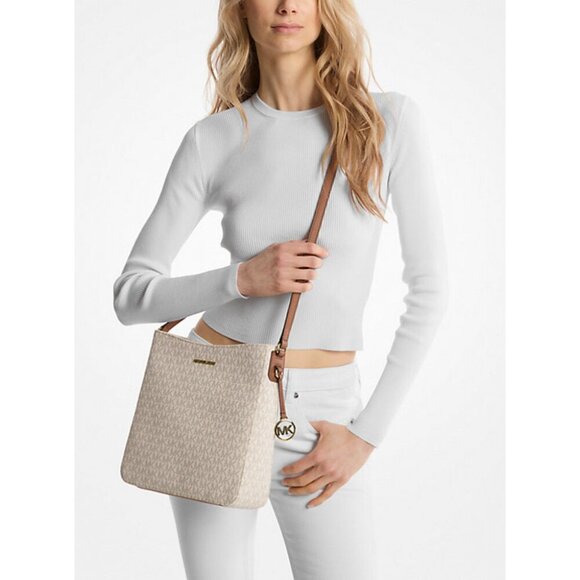 Michael Kors Jet Set Crossbody Messenger Vanilla MK Logo Gold-Tone Hardware - Picture 4 of 4